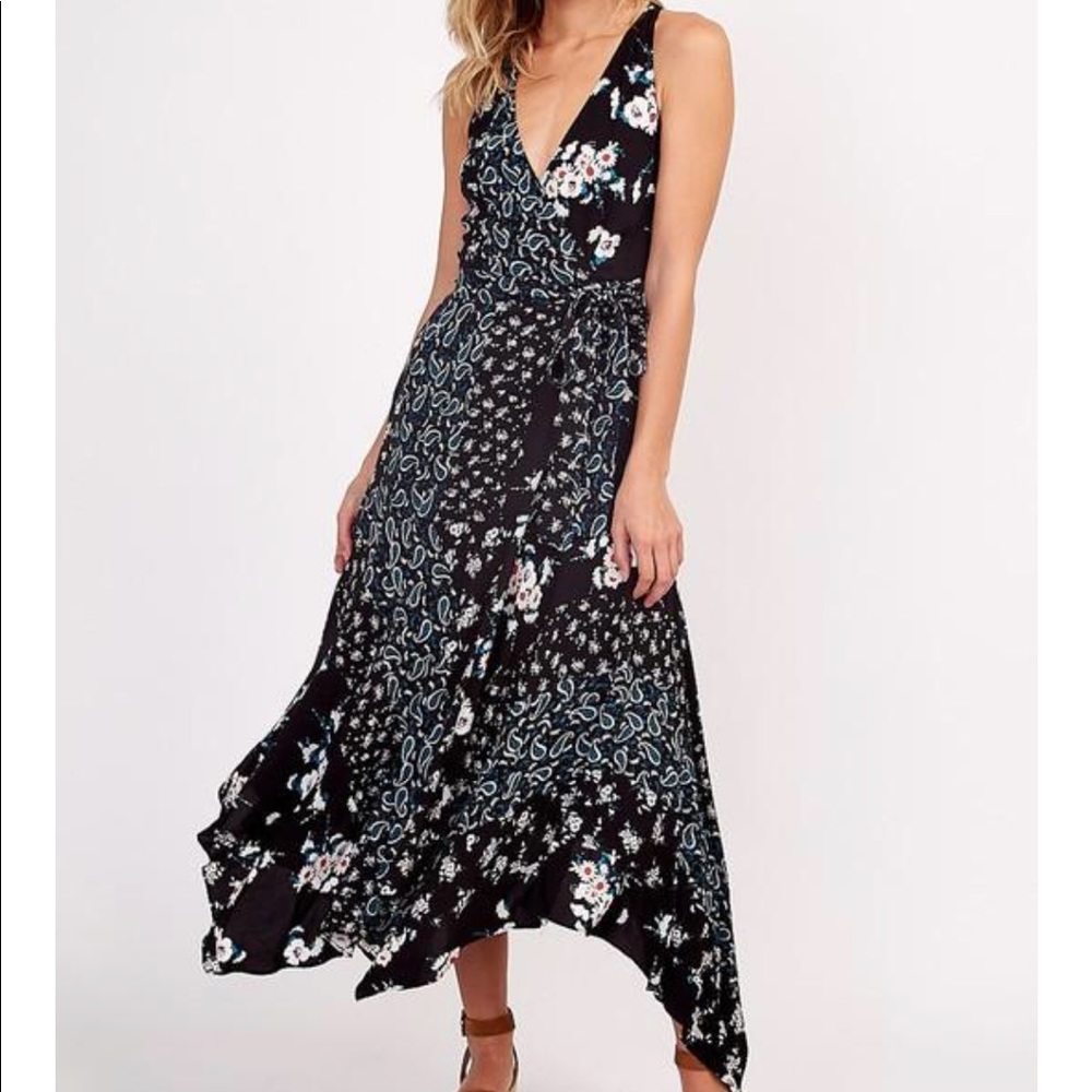 Size Small Black Surplice Floral Wrap Maxi Dress